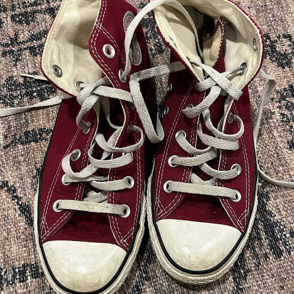 Dark red  high top converse